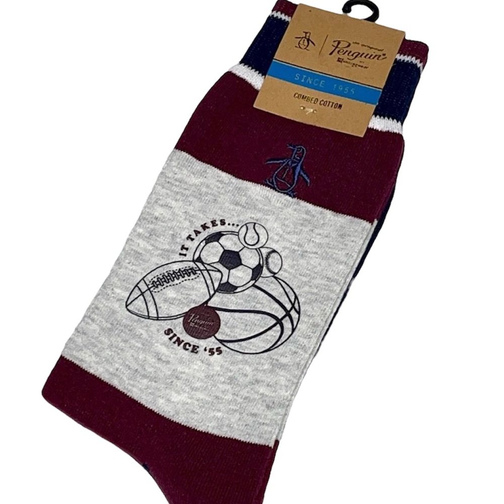 Original Penguin Men’s Casual Dress Socks Cotton Blend Burgundy NWT New